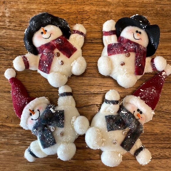 Four Cute Felt Stuffed Handmade Snowman Ornaments - Picture 2 of 13